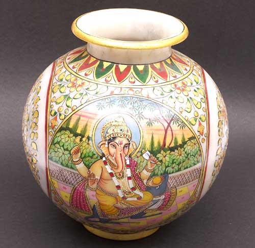 Marble Pot with Painted Ganesha