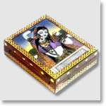 Wooden carved box with Gem Stone painting