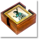 Square Wooden coasters with brass & Gem Stone Painting and Holder
