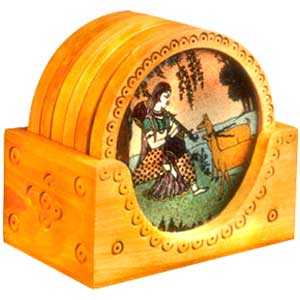 Round wooden coasters with Gem Stone Painting and