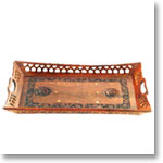 Wooden Tray with Carving and Brass Inlay