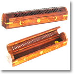 Wooden Incense Stick Holder with Brass Inlay