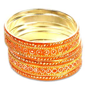Orange Mirrorwork Bangle Set
