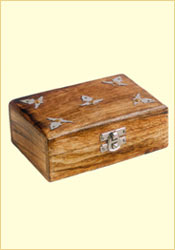 Antique Finish Wooden Box, Metallic Work (Plain-Ambi 6 x 4 inches)