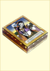 Wooden carved box with Gem Stone painting